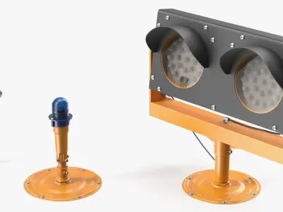 Runway Guidance Light Set with Beacons Yellow 3D model