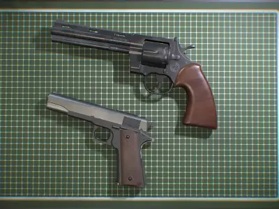 Cold war pistols  Low-poly 3D model