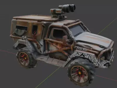 Wrecked Sci-Fi Utility Vehicle - Post-Apocalyptic Armored PBR Low-poly 3D model