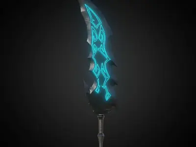 Wounded Sword Emissive Cyan Low-poly 3D model