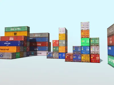 48 shipping containers Set Low-poly 3D model