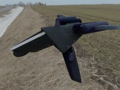 Aircraft airplane X-wing and four-turbine Low-poly 3D model