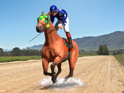 Bay Racing Horse with Jokey Gallop  purchase 3D model