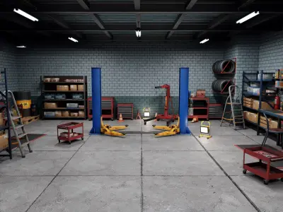 Garage-Autoservice Repair Workshop Low-poly 3D model Low-poly 3D model