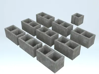  Concrete Cinder Blocks Set – 10 Modular CMU Variations 