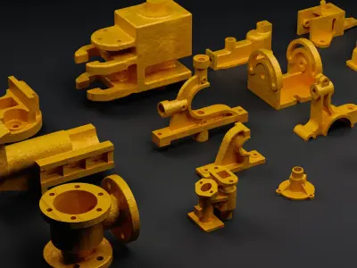 Building Blocks Kit Casted Parts Hard Surface GOLD V10 Low-poly 3D model