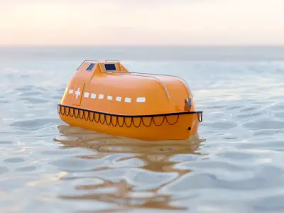 Orange Lifeboat - Rescue boat Low-poly 3D model