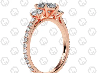 Ring 127 Pear cathedral pave set shank 3 stone ring 3D print model