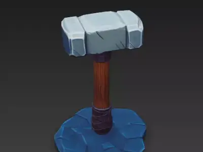 Stylized War Hammer 3D Model - Stone and Wood Prop 3D model