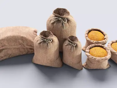 Burlap Sacks Pack Low-poly 3D model