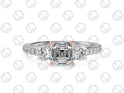 Ring 121 Asscher cathedral pave set shank 3 stone ring  3D print model