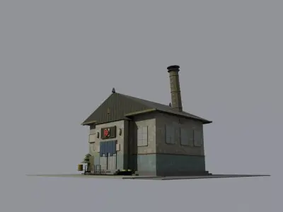 Abandoned Japanese Sento Bathhouse Exterior  Low-poly 3D model