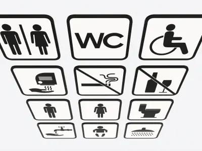 Public Spaces Warning Square Sign Set 3D model