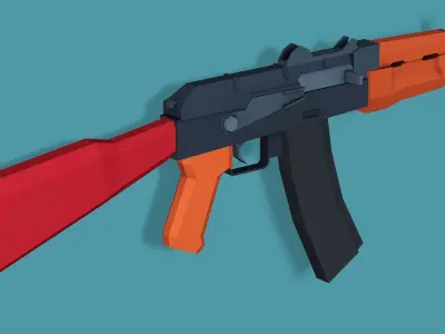 Stylized Modular AKS-74U Rifle Low Poly Mobile Ready Low-poly 3D model