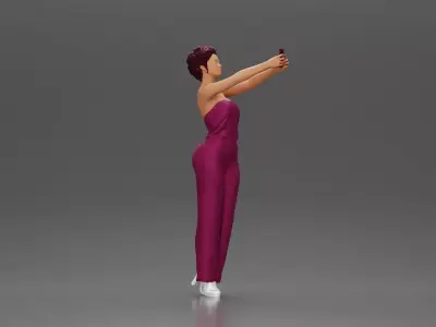 Fashionable woman in a jumpsuit snapping a selfie in style 3D print model