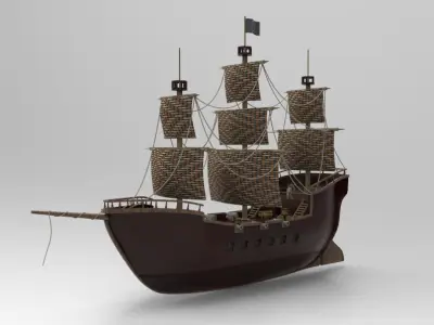 Free Game ready old Watercraft Sailing boat Low-poly 3D model Low-poly 3D model