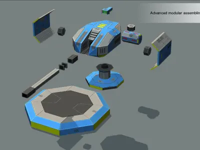 Lowpoly Sci-Fi - Modular Turrets Low-poly 3D model