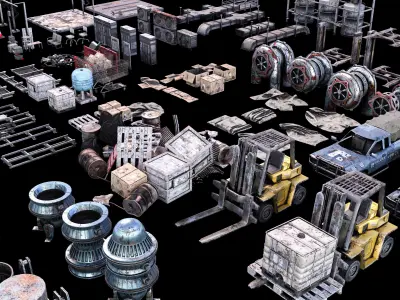PBR Industrial Kitbash V2 - 200 Textured Models - Free Sample 3D model