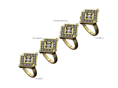 Diamond 5mm stone lozenge plate ring Us sizes 8to11 3D print model