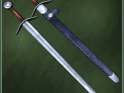 3 Two-Handed Medieval Swords Low-poly 3D model