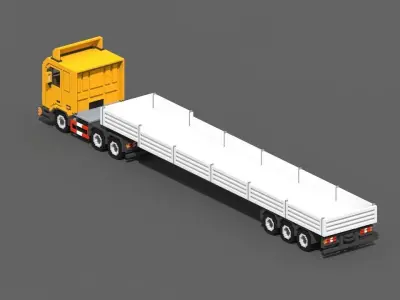 Voxel Truck And Flatbed Trailer Low-poly 3D model