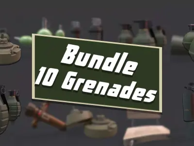 GRENADE BUNDLE - 10 ASSETS Ready for Download Low-poly 3D model