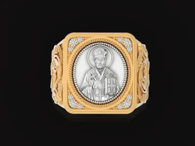 men signet ring Nikolai the Wonderworker 1354 3D print model