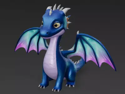 Cartoon Blue Dragon 3D Model Low-poly 3D model