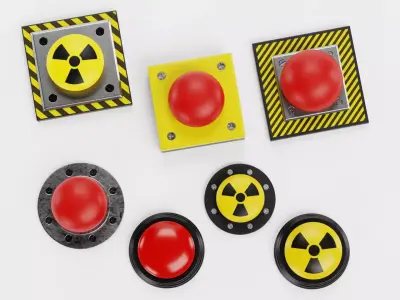 7 Emergency Buttons - Industrial Control Push Switches Set 3D model