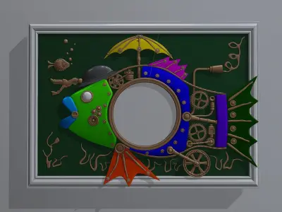 Basrelief in form of steampunk fish 3D model