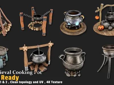 15 Medieval Cooking Pot Game-Ready Pack Low-poly 3D model
