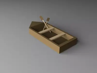 Lowpoly Boat cardboard with two paddles Free 3D model
