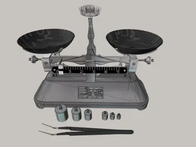 balance medical scale with two bowls and tools Low-poly 3D model