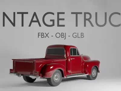 Vintage Pickup Truck 3D Model - Classic 1950s - FBX OBJ GLB 3D model