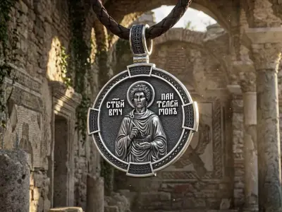 Saint Panteleimon Orthodox Pendant with Healing Symbolism Medal 3D print model