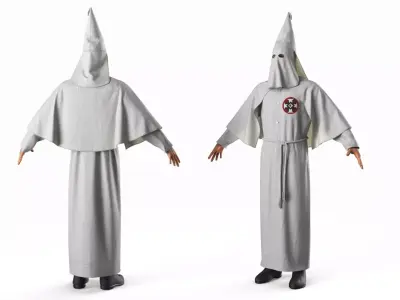 Character Ku Klux Klan in White Robe and Mask 3D model