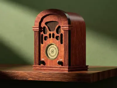 A Vintage Wooden Radio 50s 3D model