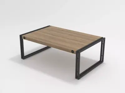 Industrial Wooden Coffee Table Metal Frame Coffee Table 3D model