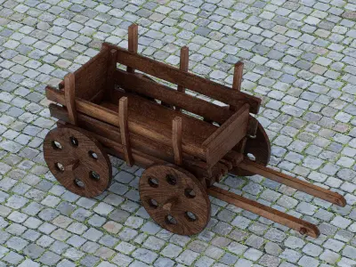 Wooden handcart Low-poly 3D model
