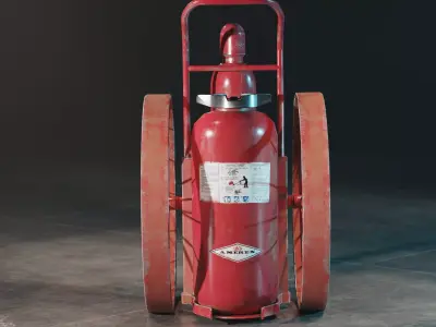 Wheeled Fire Extinguisher Low-poly 3D model purchase