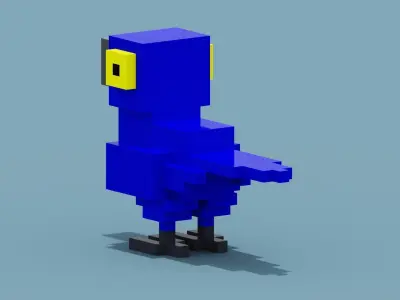 Voxel Blue Parrot Low-poly 3D model