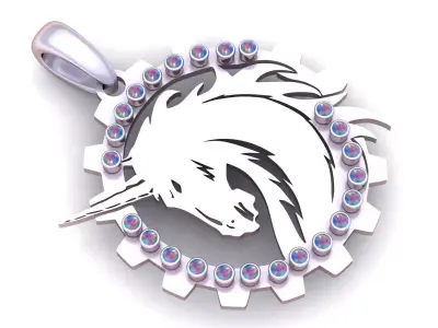 The Majestic Gear  Gold Unicorn Pendant with Diamond  3D print model