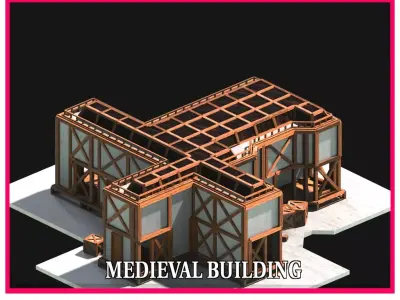Medieval Low Poly Building Castle Wooden Village Stone House 28 Low-poly 3D model