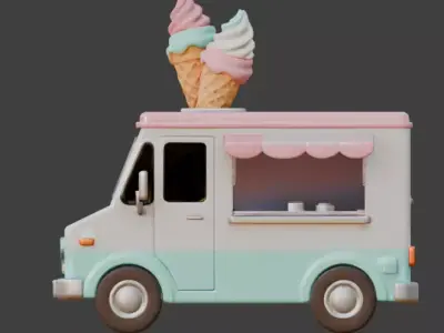 Summer Treats Mobile Ice Cream Shop 3D Model Low-poly 3D model