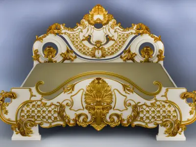 Baroque style bed with golden stucco 3D model