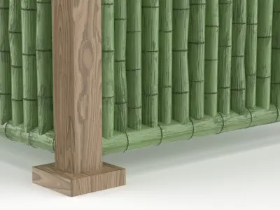 Bamboo Wall Panel Set with Door Window Solid Panels and Posts 3D model