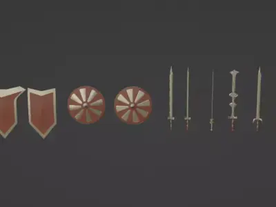 High -poly Medieval weapons Collection Low-poly 3D model