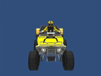 LowPolyQuadBikeWithTrailerandRider-5 atv with trailer Low-poly 3D model