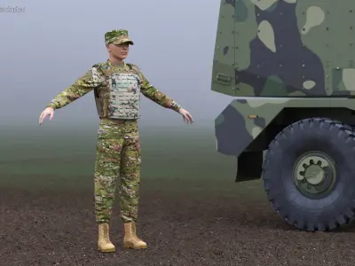 Female Soldier Wearing Bulletproof Vest 3D model
