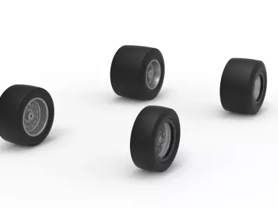 Wheel Set of Vintage Pavement Silver Crown Car Scale 1 to 25 3D print model